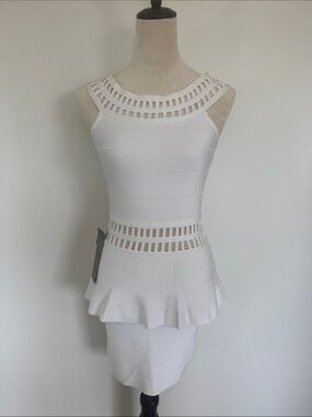 bebe White Cutout Peplum Mini Dress